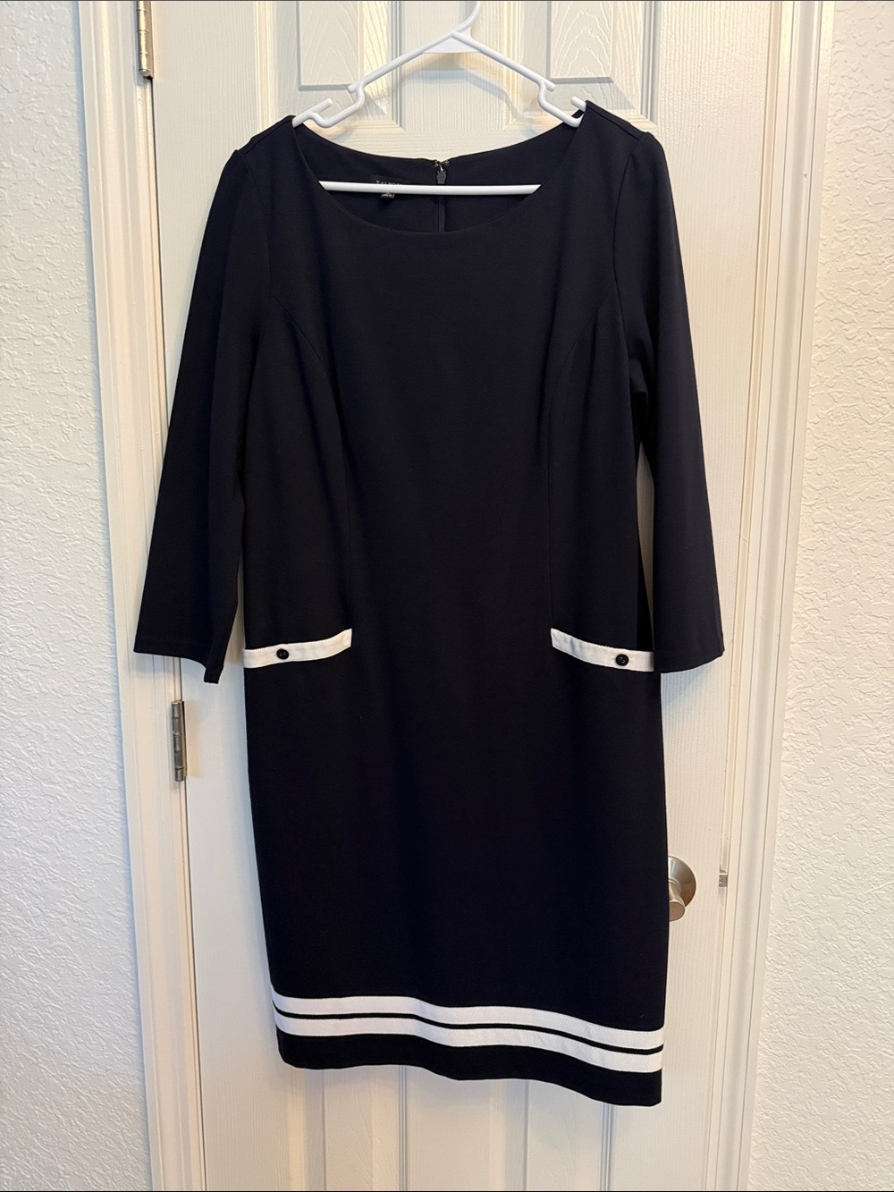 Talbots dark Navy Long-Sleeve Sheath Dress with White Trim